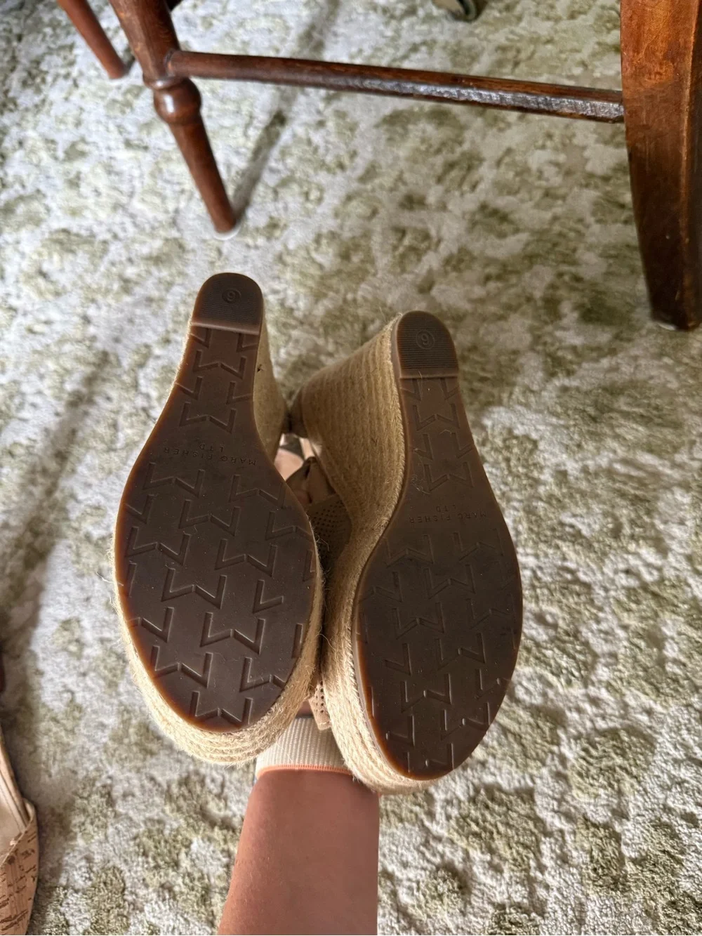 Marc Fisher Perforated Tan Espadrille Wedge Sandals